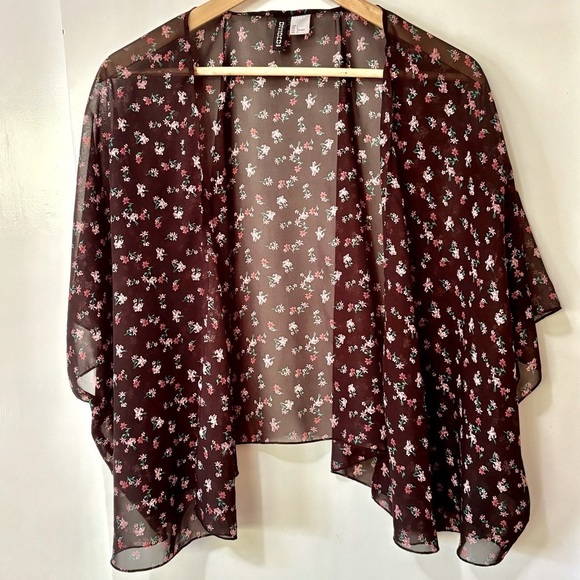 Divided Other - Divided| H&M| Black Sheer Floral Open Cardigan Wrap Coverup Sz L